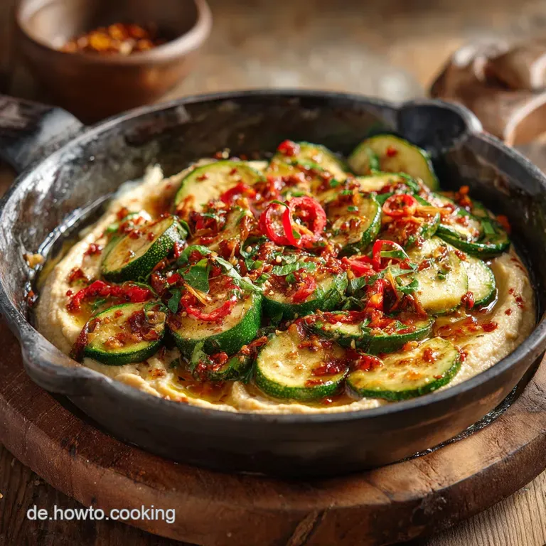 Zucchini Gericht mit Knoblauch Chili und Hummus: Cremig scharf und blitzschnell